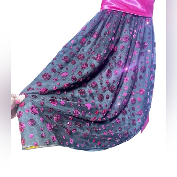 Elegant Girls Party Dress Size 12 Black Pouffy Dress W/Pink Sequin’s and Sash - Picture 7 of 16